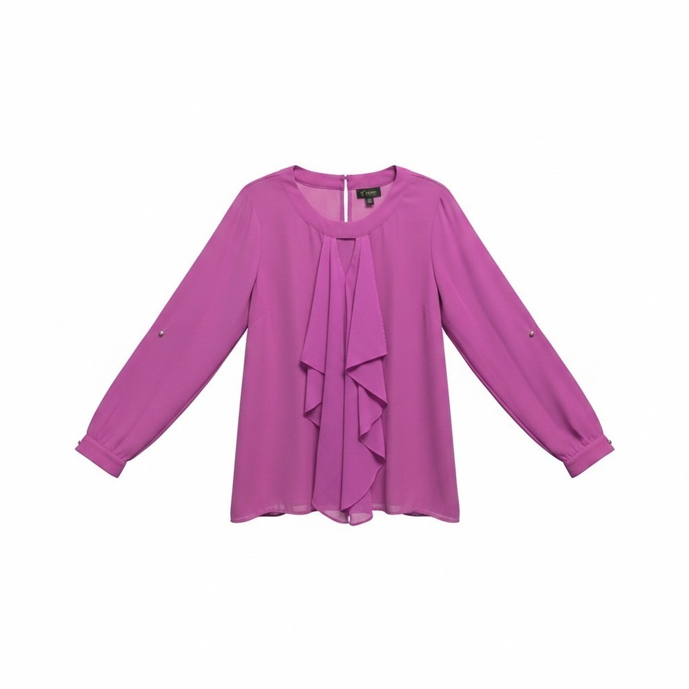 Thalia Sodi‎ Blouse Womens Large Magenta Excellent Roll Tab Keyhole Back Top